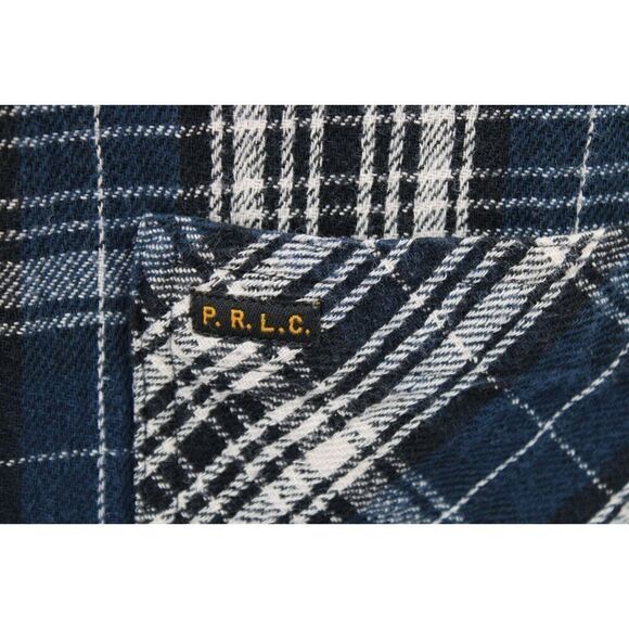 Polo Ralph Lauren Boy's Button Up Shirt  Plaid  Large 14-16 Medium Weight Blue - Picture 4 of 9